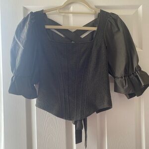 Sunday in Brooklyn Black Corset Blouse with Puff Sleeves